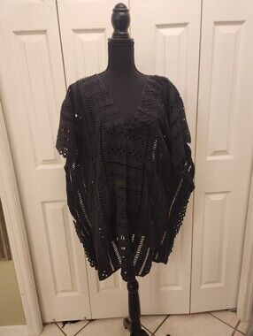 Cremieux Black Crochet V-Neck Women’s Swim Coverup